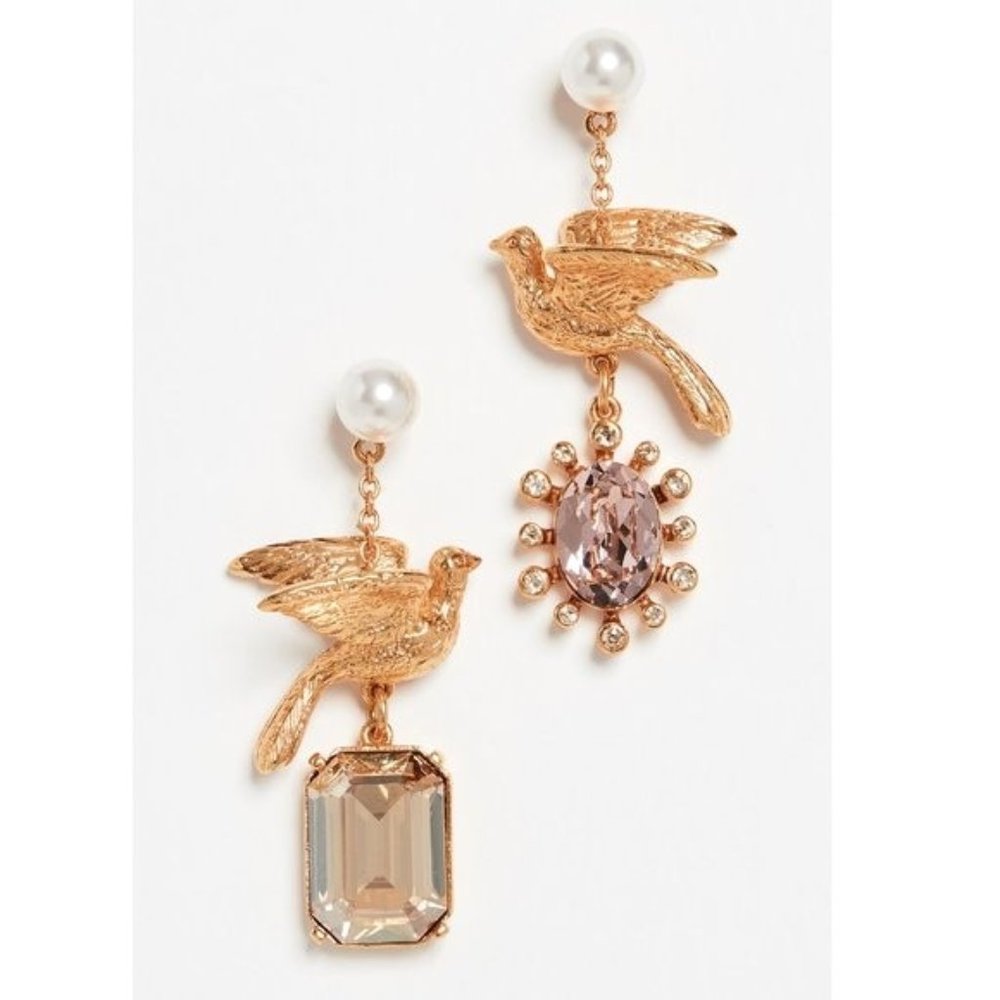 ✨ NEW Oscar de la Renta Mixed Stone Dove Earrings in Vintage Rose